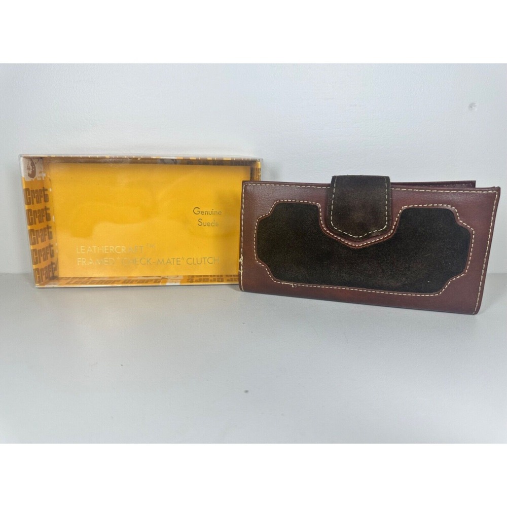 NEW! Leathercraft Framed Check-Mate Clutch Genuine Suede Brown/Dark Brown